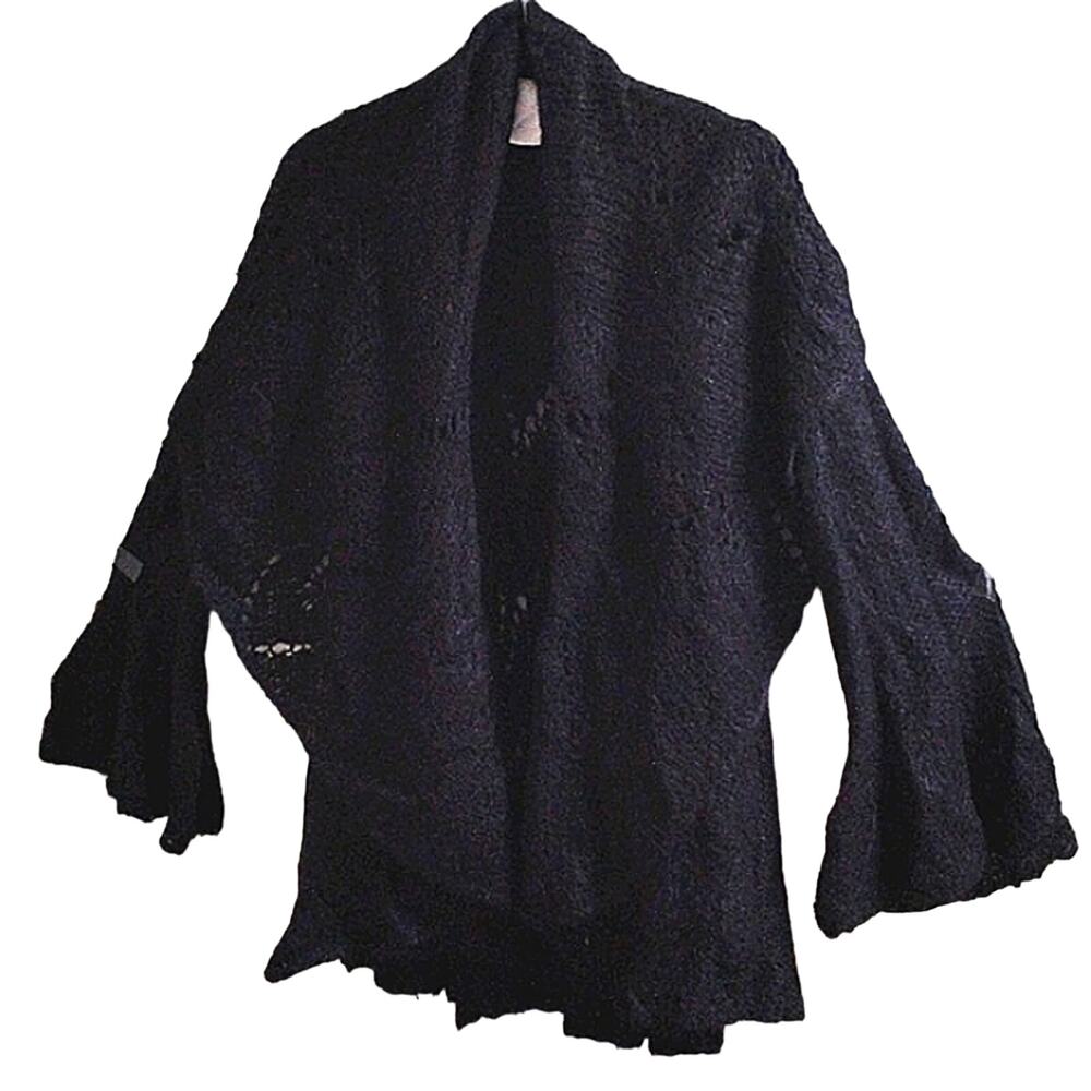 Peru Simply‎ Natural SURI WOOL Cardigan L Black Knit Bell Sleeves Stevie Knicks